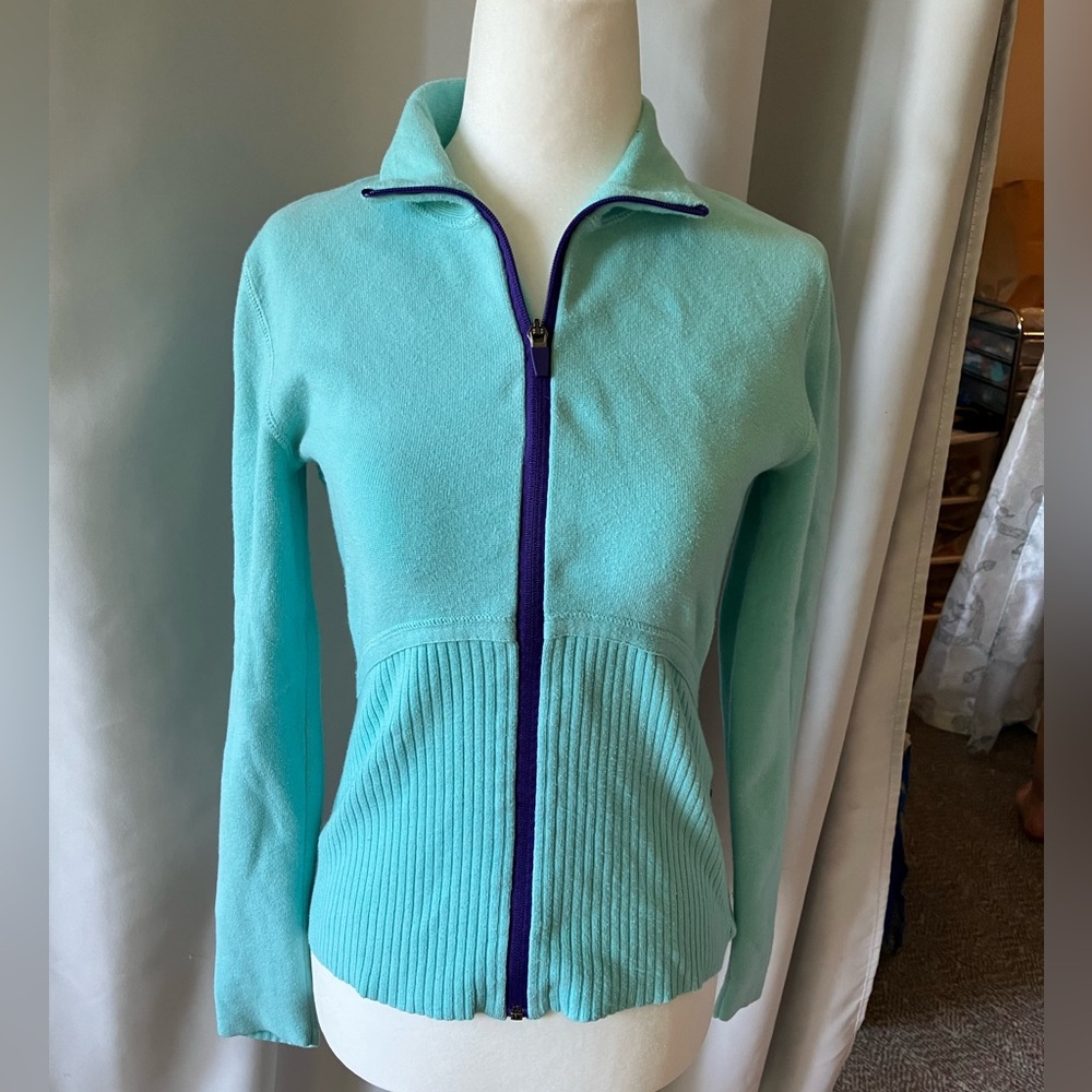 Title Nine Turquoise Filled Zip Up Sweater~Small